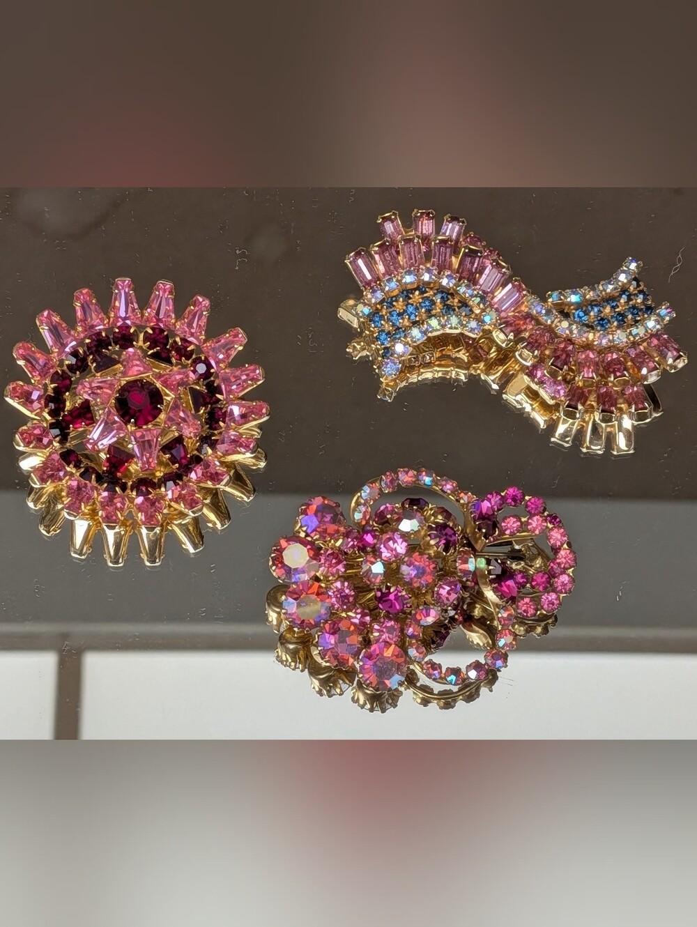 Vintage Pink Crystal Floral Statement Brooch - Women Jewelry